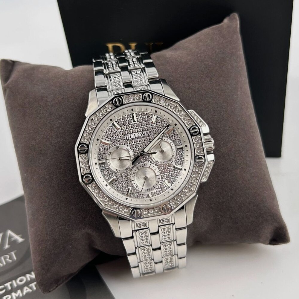 Bulova Iced 42mm Diamond Silver Dial Men's Watch